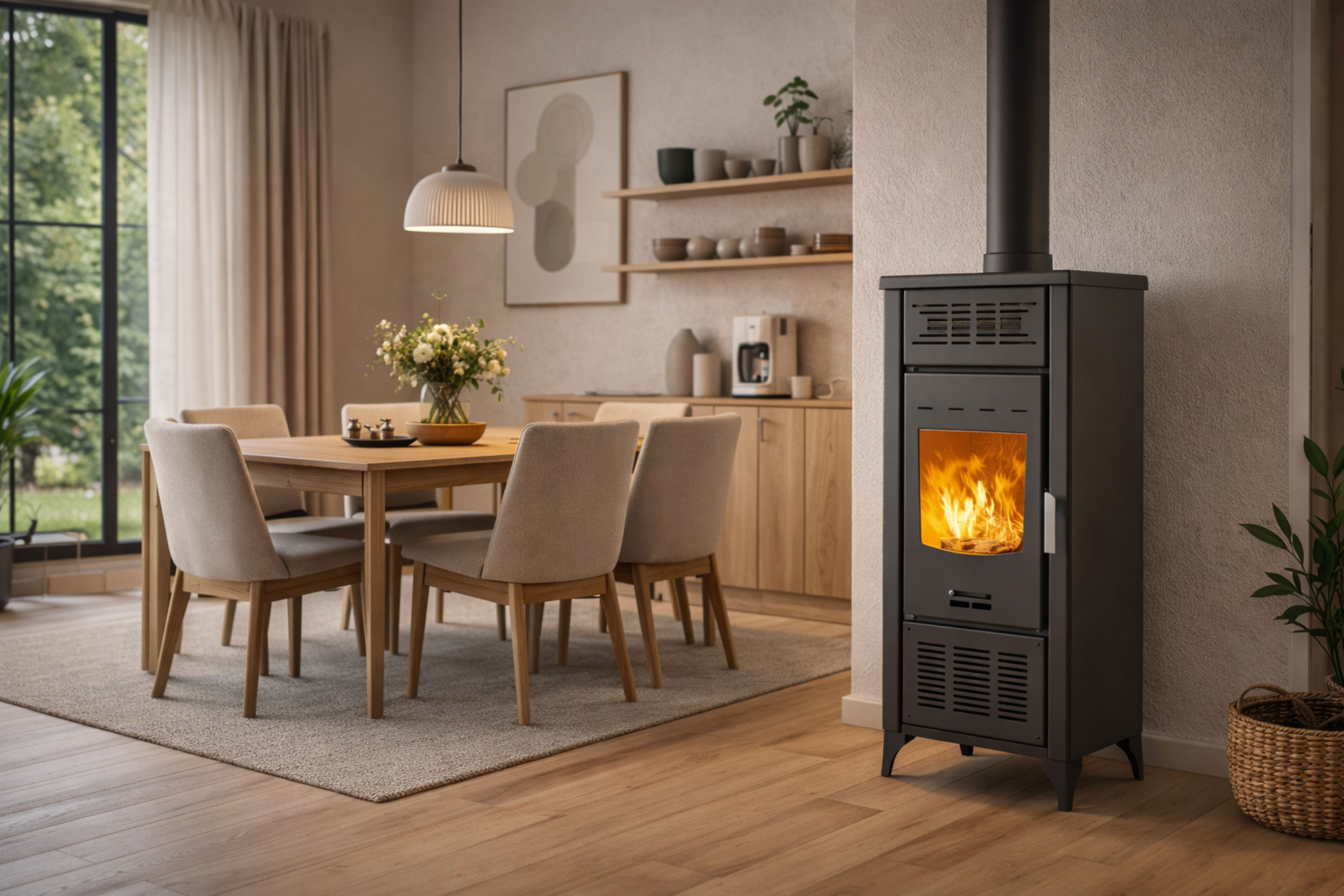 Kominek opalany drewnem z wentylatorem